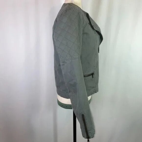 Gap Quilted Moto Flight Cropped Jacket Size 8 Green Gray Zipper Details - Picture 3 of 14